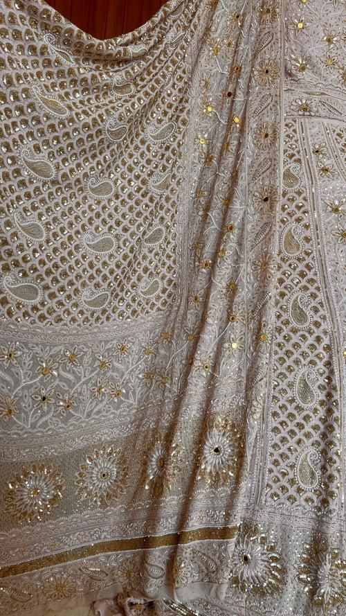 Masterpiece Ruhani Chikankari Sequins Cut Dana Pearl Wedding Lehenga