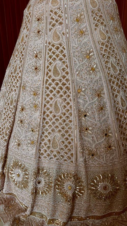 Masterpiece Ruhani Chikankari Sequins Cut Dana Pearl Wedding Lehenga