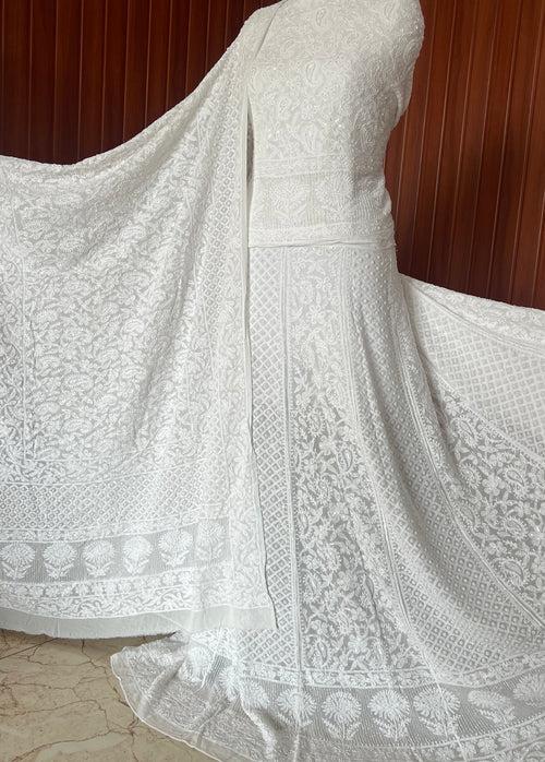 Ruhani White dyeable Chikankari Cut Dana Pearl Sequins Wedding Lehenga