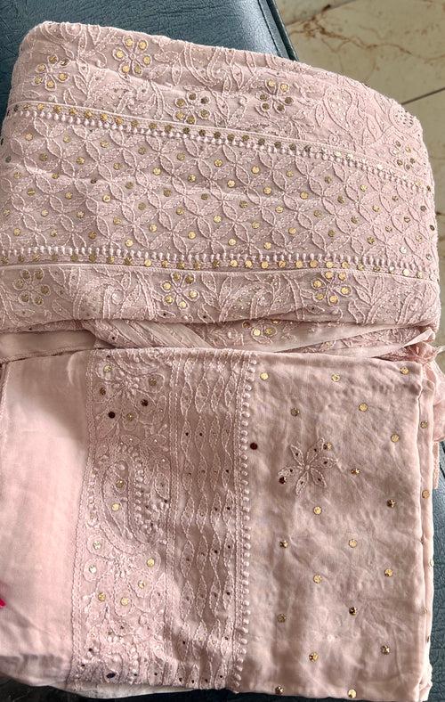 Oyster Pink Allover Chikankari and Heavy Mukaish Anarkali with Dupatta