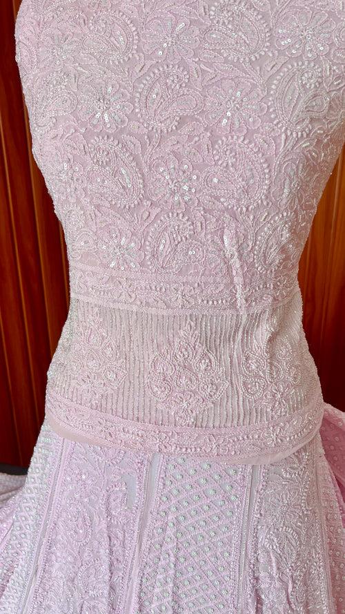 Ruhani Pink Chikankari Cut Dana Pearl Sequins Wedding Lehenga