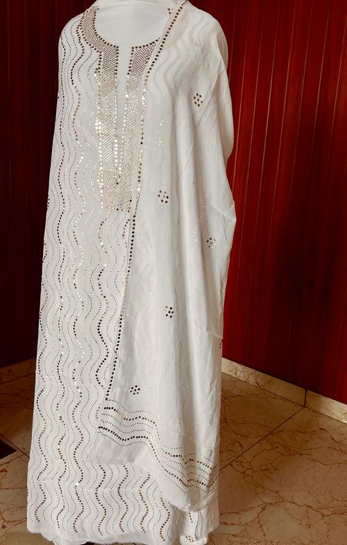 White heavy Mukaish Work Kurta and Dupatta Set