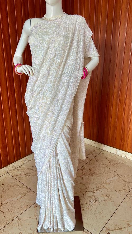 Ruhani Ivory Chikankari Cut Dana and Sequins Masterpiece Saree