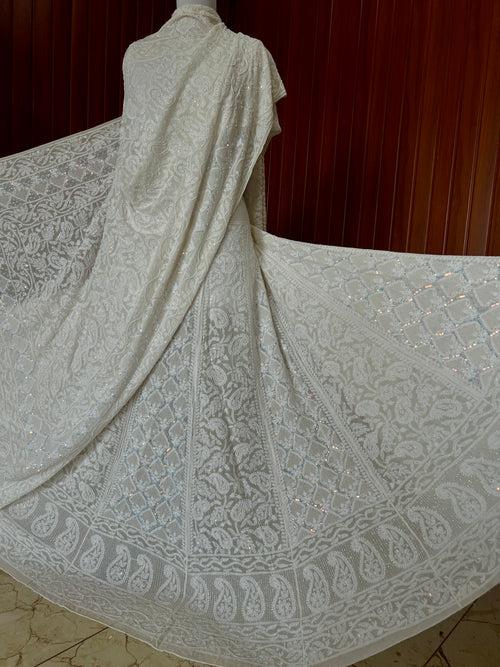 Ruhani Off white Chikankari Jaali Pearl Cut Dana Sequins Wedding Lehenga