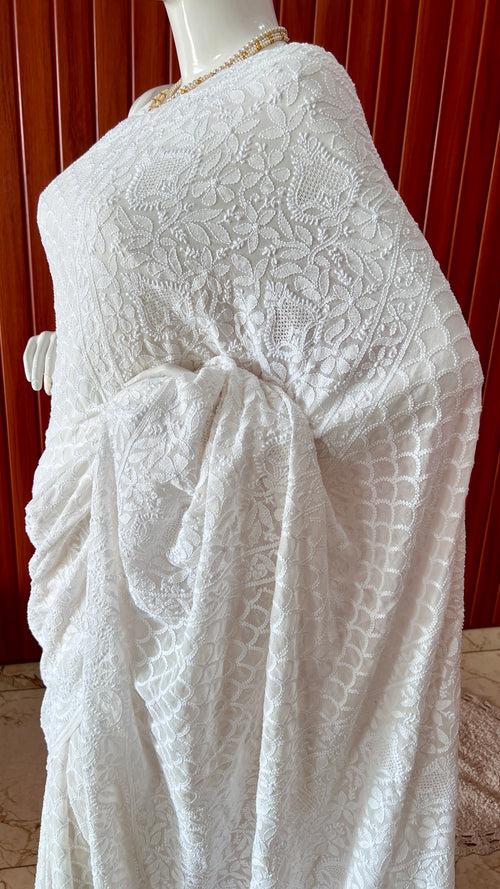 Ruhani Off White 3 taar Chikankari Hand Embroidered Saree