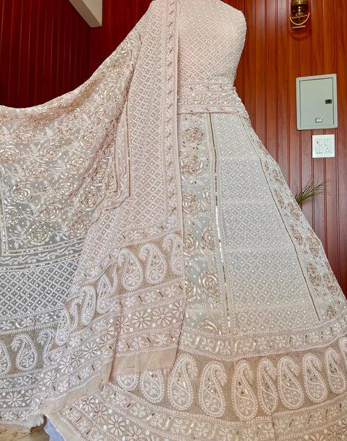 Nude Ruhani chikankari pearl and sequins wedding lehenga