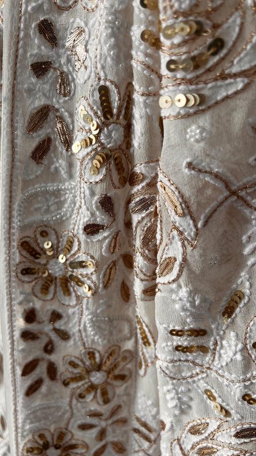 Ruhani Chikankari Saree with Gota Patti Sequins Pearl and Aari Embroidery