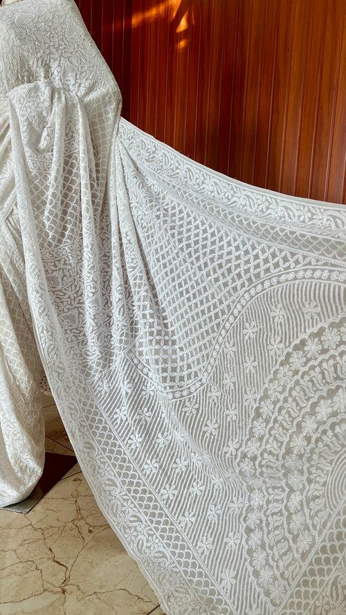 Ruhani Off White 3 taar Chikankari Hand Embroidered Saree