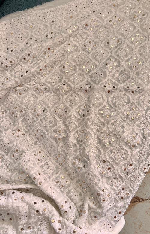 Ruhani pure georgette allover Chikankari and mukaish men's wedding sherwani Fabric