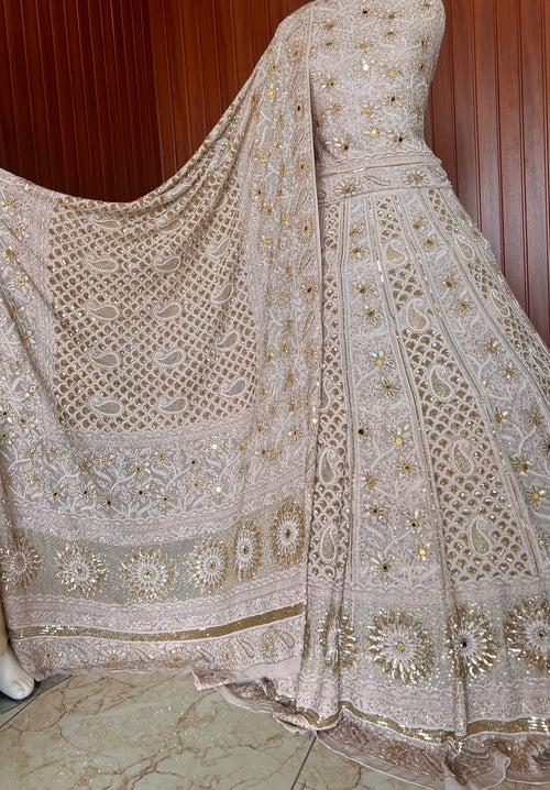 Masterpiece Ruhani Chikankari Sequins Cut Dana Pearl Wedding Lehenga