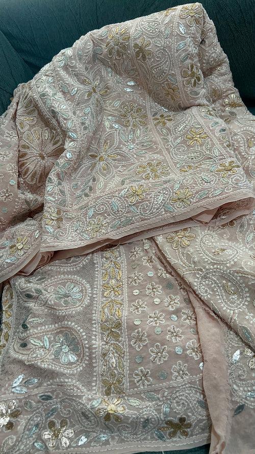 Ruhani Dusty Pink Chikankari and Gota Patti Saree