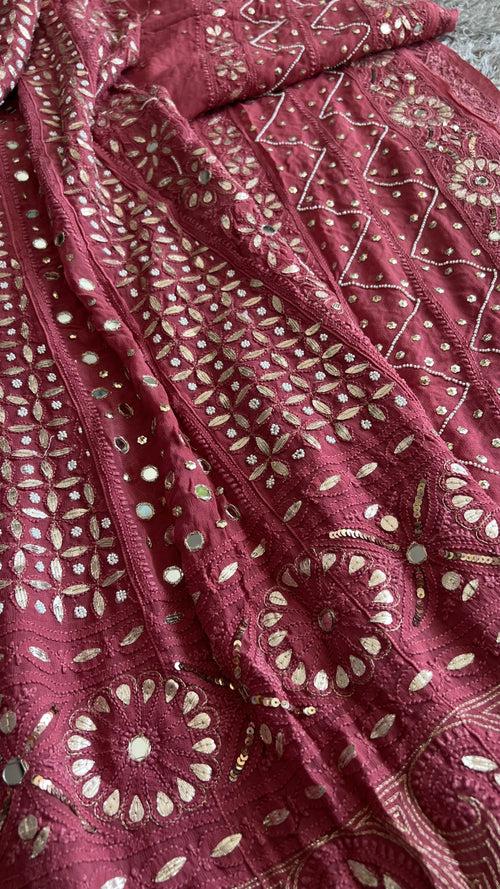 Ruhani Cherry Pink Chikankari gota mirror sequins pearl anarkali