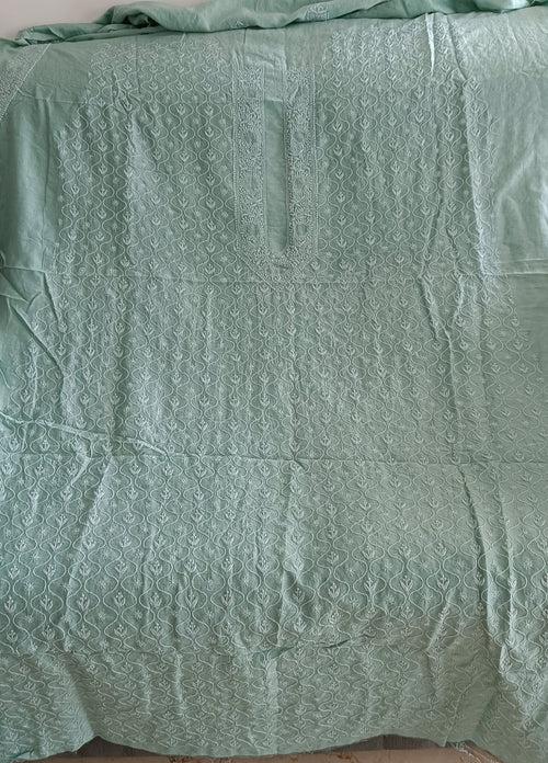 Sage Green Chanderi Silk Men's Kurta fabric with fine Chikankari