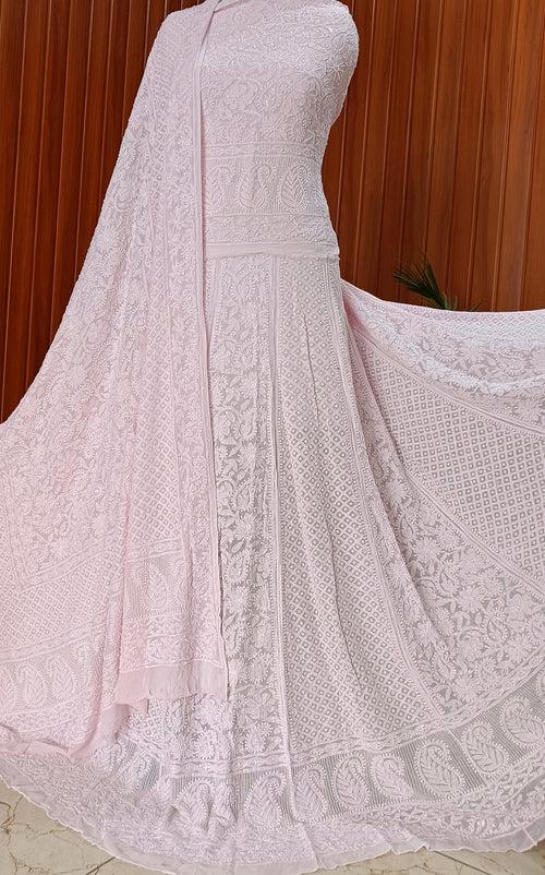 Ruhani Light Pink Chikankari Cut Dana Pearl Sequins Wedding Lehenga