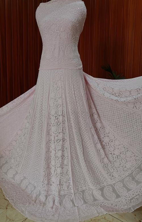 Ruhani Light Pink Chikankari Cut Dana Pearl Sequins Wedding Lehenga