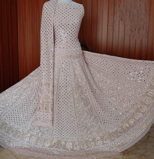 Ruhani Dusty Pink Chikankari mirror and gota patti Pure Georgette lehenga set