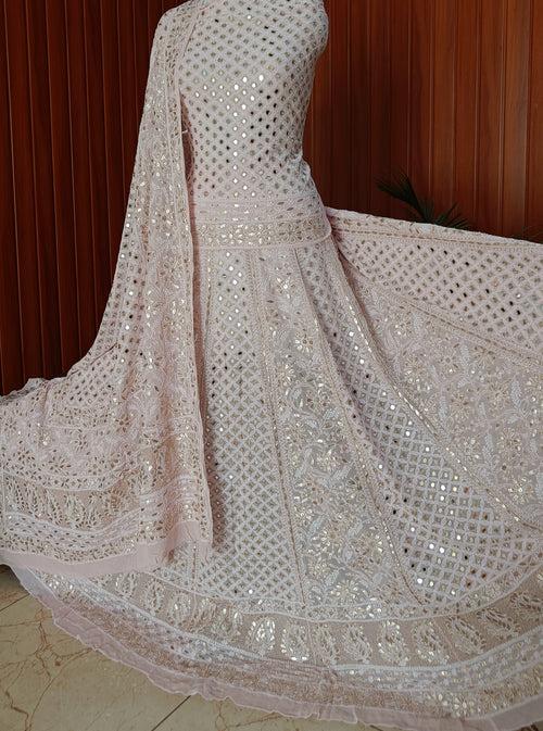 Ruhani Dusty Pink Chikankari mirror and gota patti Pure Georgette lehenga set