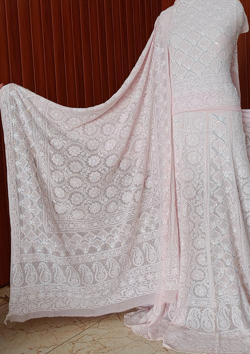 Ruhani Pink Chikankari Jaali Pearl Cut Dana Sequins Wedding Lehenga