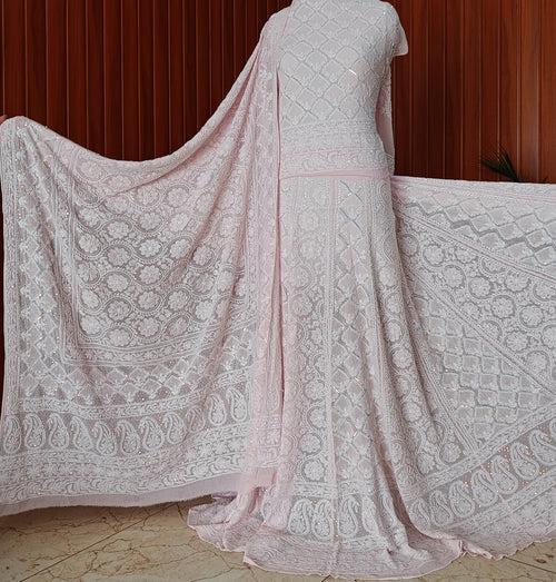 Ruhani Pink Chikankari Jaali Pearl Cut Dana Sequins Wedding Lehenga