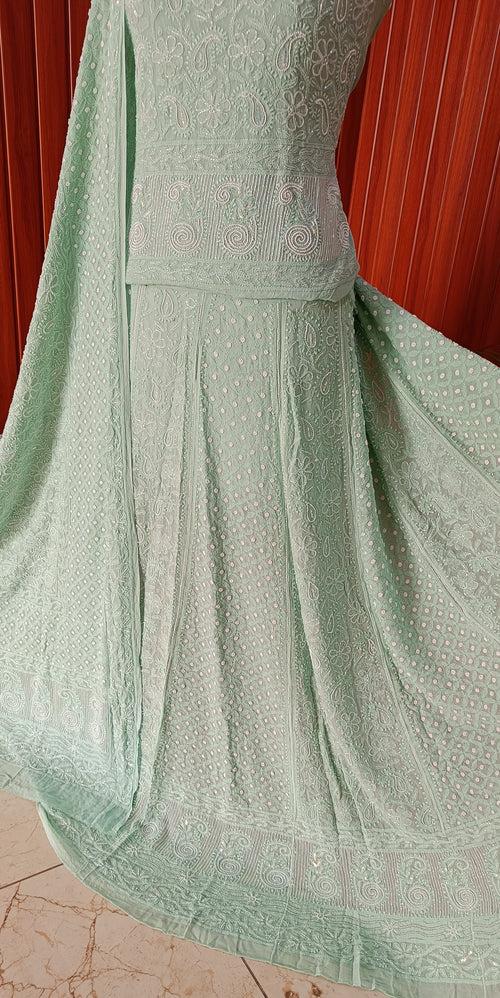 Ruhani Pista Green Chikankari Cut Dana Pearl Sequins Wedding Lehenga