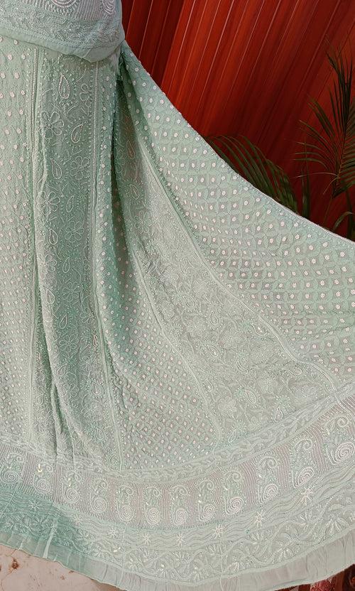 Ruhani Pista Green Chikankari Cut Dana Pearl Sequins Wedding Lehenga