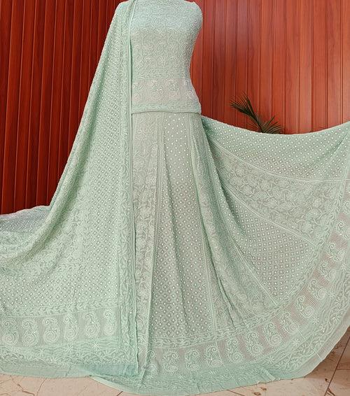 Ruhani Pista Green Chikankari Cut Dana Pearl Sequins Wedding Lehenga