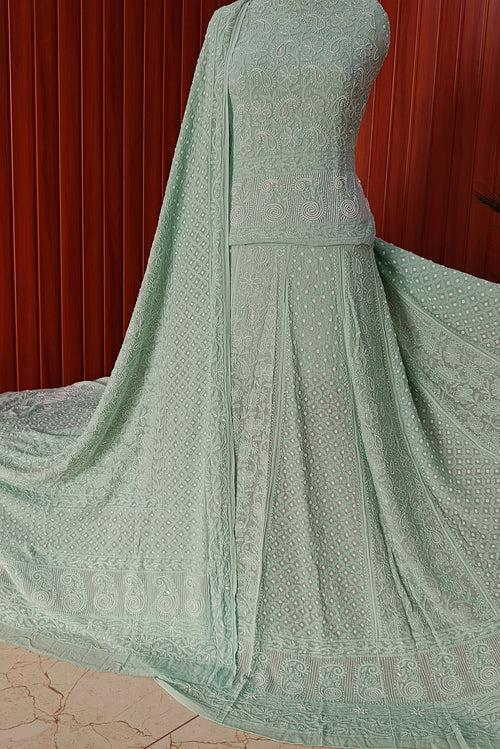 Ruhani Pista Green Chikankari Cut Dana Pearl Sequins Wedding Lehenga