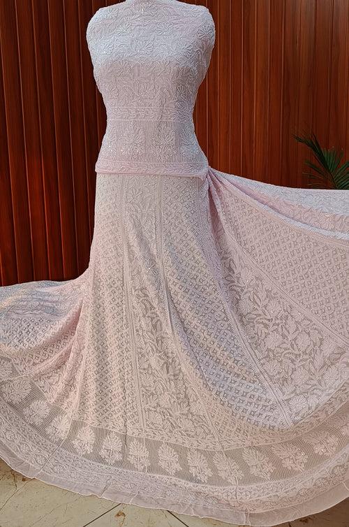 Ruhani Light Pink Chikankari Cut Dana Pearl Sequins Wedding Lehenga