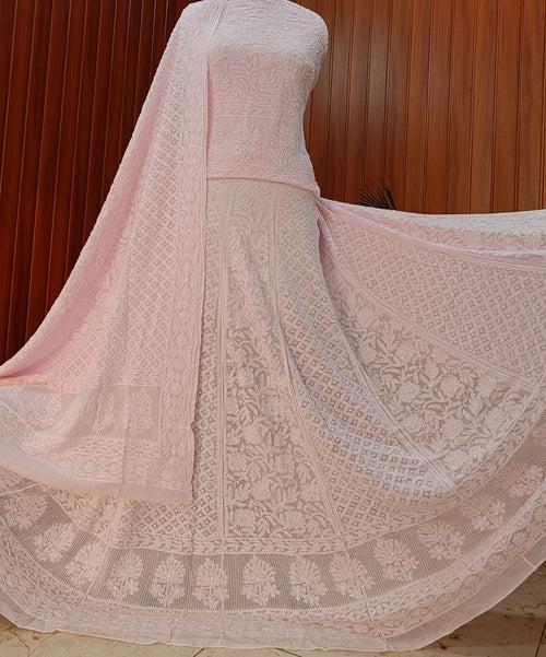 Ruhani Light Pink Chikankari Cut Dana Pearl Sequins Wedding Lehenga