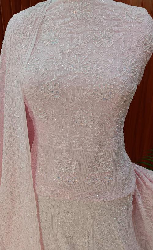 Ruhani Light Pink Chikankari Cut Dana Pearl Sequins Wedding Lehenga