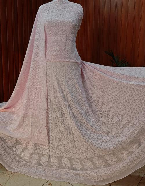 Ruhani Light Pink Chikankari Cut Dana Pearl Sequins Wedding Lehenga