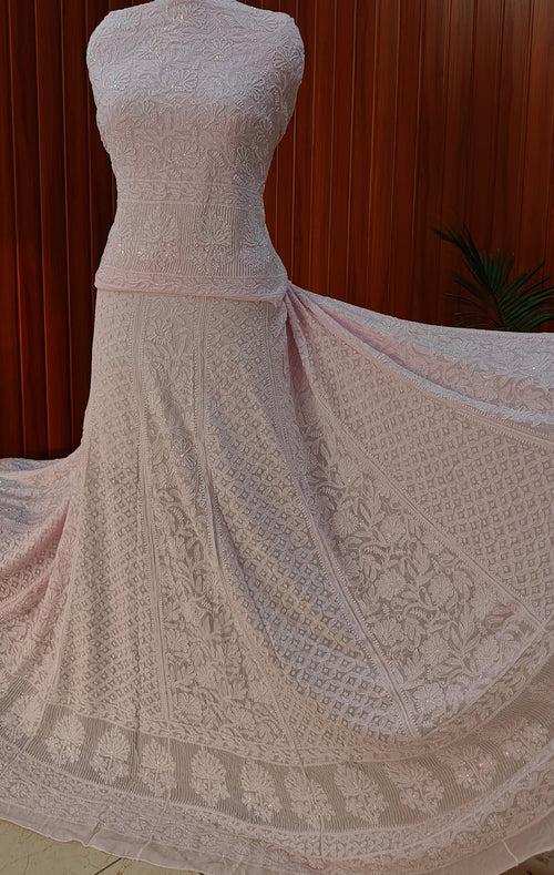 Ruhani Light Pink Chikankari Cut Dana Pearl Sequins Wedding Lehenga