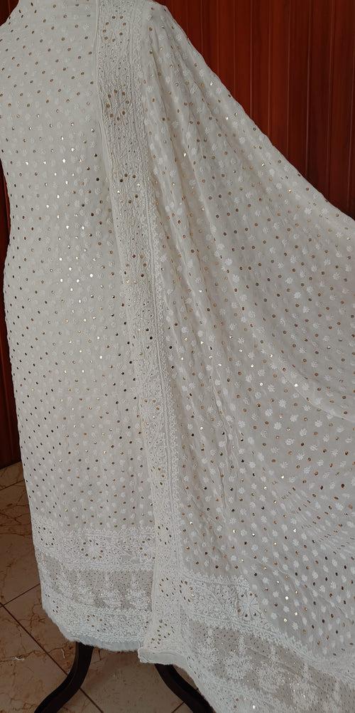 Ruhani Ivory Allover Chikankari and Mukaish Kurta with Jaal Dupatta