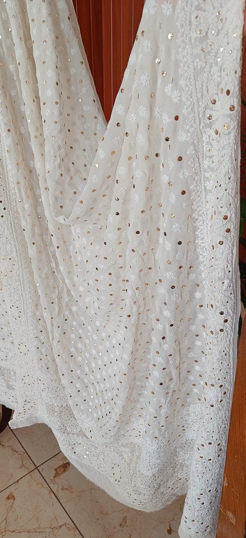 Ruhani Ivory Allover Chikankari and Mukaish Kurta with Jaal Dupatta