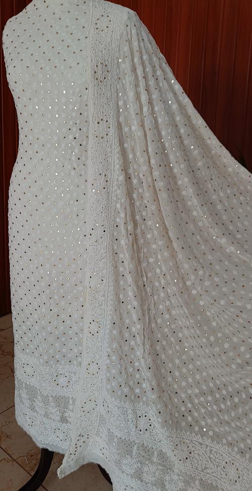 Ruhani Ivory Allover Chikankari and Mukaish Kurta with Jaal Dupatta