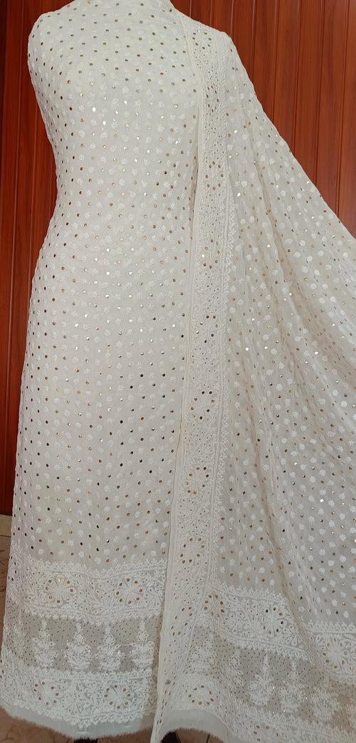 Ruhani Ivory Allover Chikankari and Mukaish Kurta with Jaal Dupatta