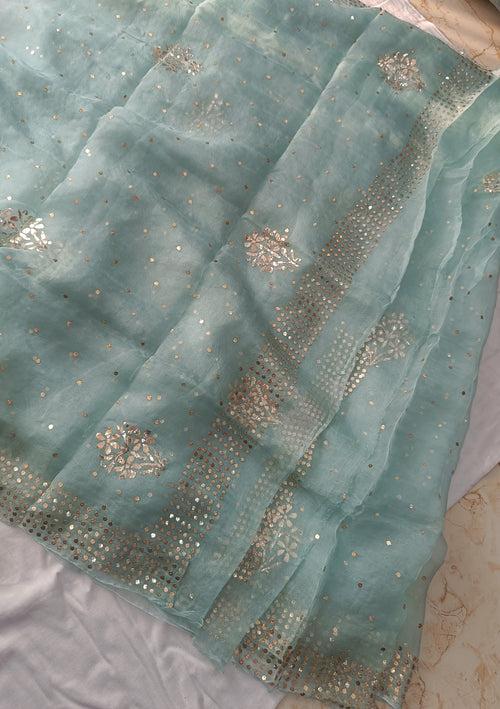 Sage Green Pure Organza Saree with Badla and Mukaish Work