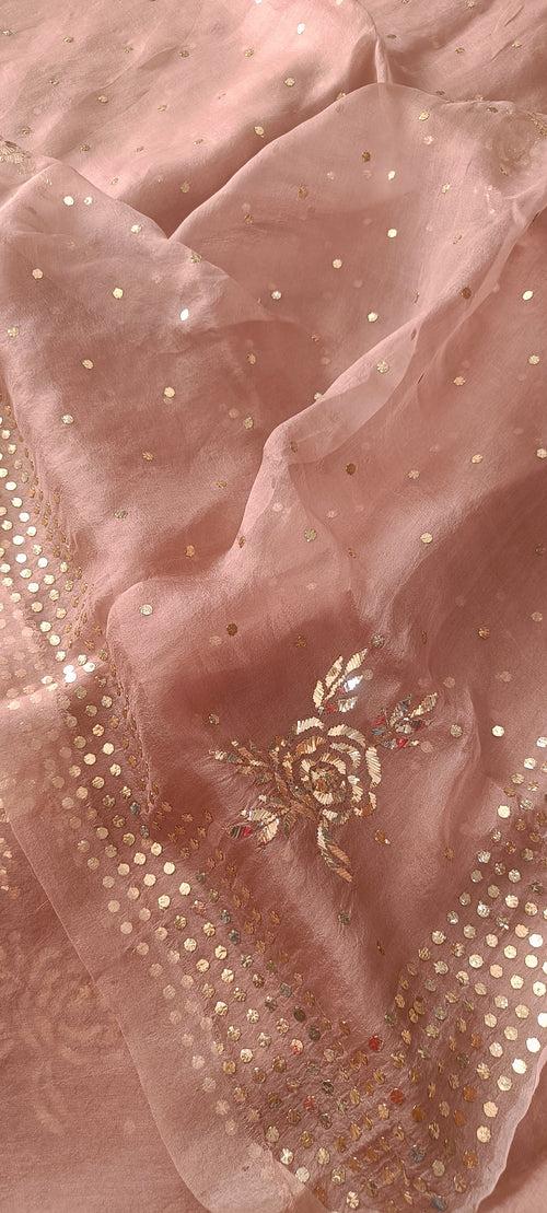 Old Rose Pure Organza Saree with Badla and Mukaish Work