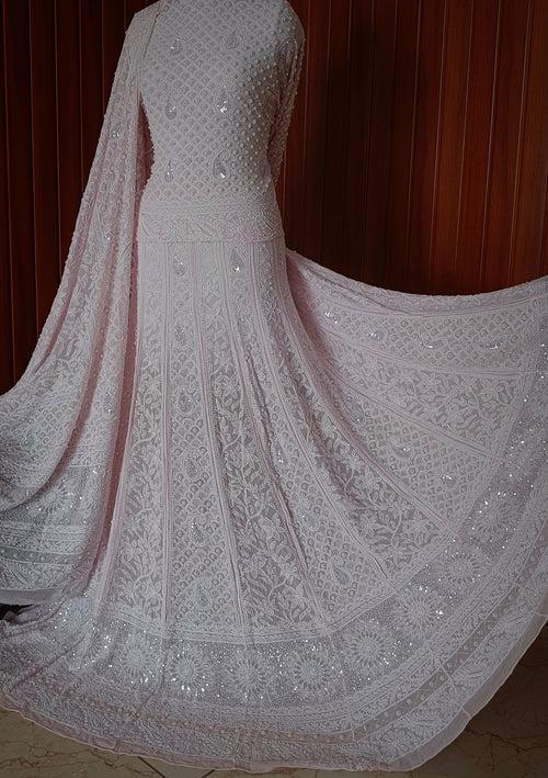 Ruhani Pink Chikankari Pearl Cut Dana Sequins Wedding Lehenga