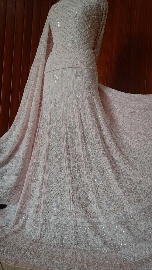 Ruhani Pink Chikankari Pearl Cut Dana Sequins Wedding Lehenga