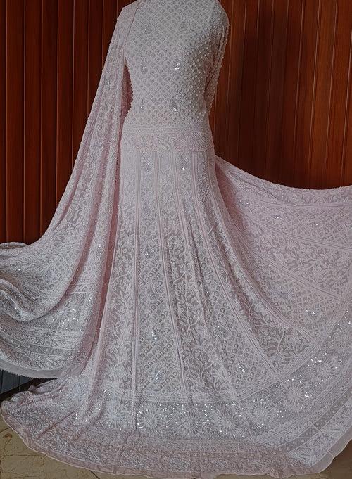 Ruhani Pink Chikankari Pearl Cut Dana Sequins Wedding Lehenga