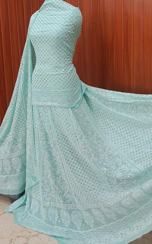 Ruhani Sea Green Allover Chikankari and Mukaish Lehenga Set