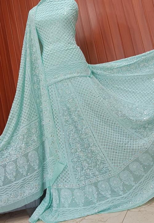 Ruhani Sea Green Allover Chikankari and Mukaish Lehenga Set