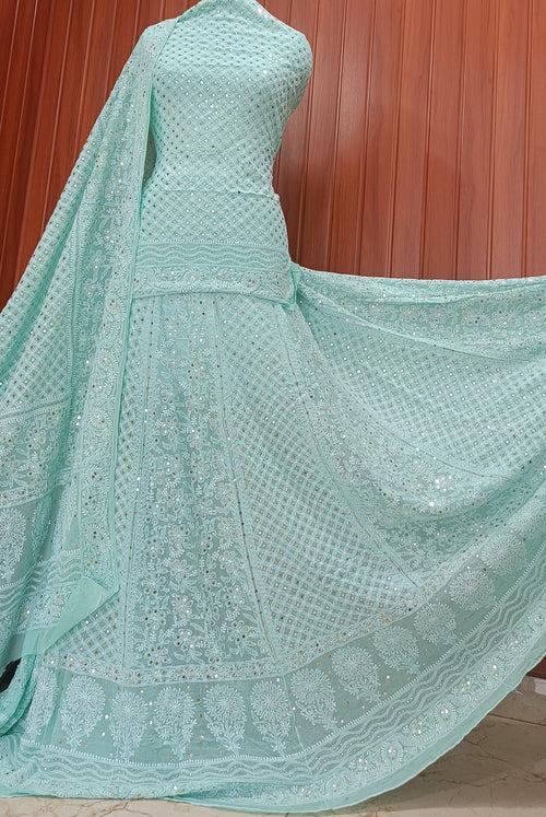 Ruhani Sea Green Allover Chikankari and Mukaish Lehenga Set