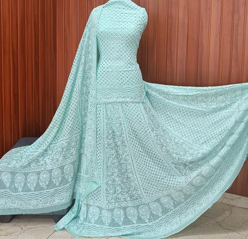 Ruhani Sea Green Allover Chikankari and Mukaish Lehenga Set