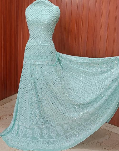 Ruhani Sea Green Allover Chikankari and Mukaish Lehenga Set