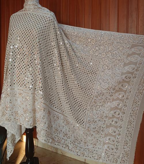 Ruhani Ivory Chikankari Mirror and gota Patti Pure Georgette Wedding Dupatta