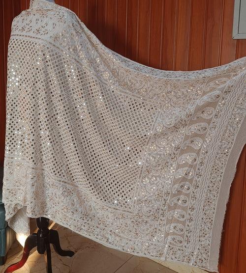 Ruhani Ivory Chikankari Mirror and gota Patti Pure Georgette Wedding Dupatta