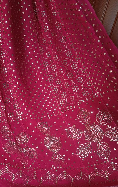 Fuschia Pink Allover Heavy Mukaish Georgette Anarkali with Dupatta