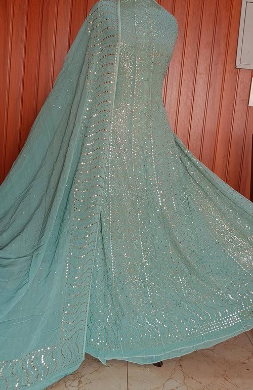 Ocean Blue Allover Heavy Mukaish Georgette Anarkali with Dupatta